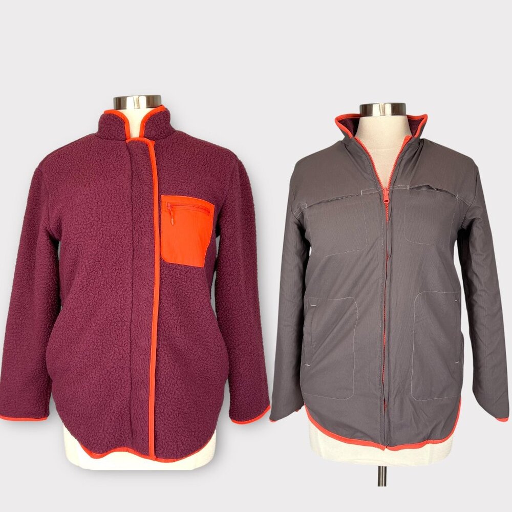 Title Nine Womens Annapurna Reversible Fleece Zip Jacket Burgundy Gray size XS